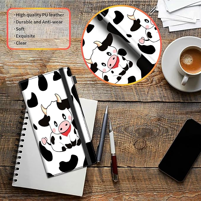 Car Registration and Insurance Holder,Leather Vehicle Glove Box Organizer Wallet for Document,Perfect for any Car,Truck,Motorcycle,Driver License,Trailer or Boat,Men & Women,Black White Milk Cow
