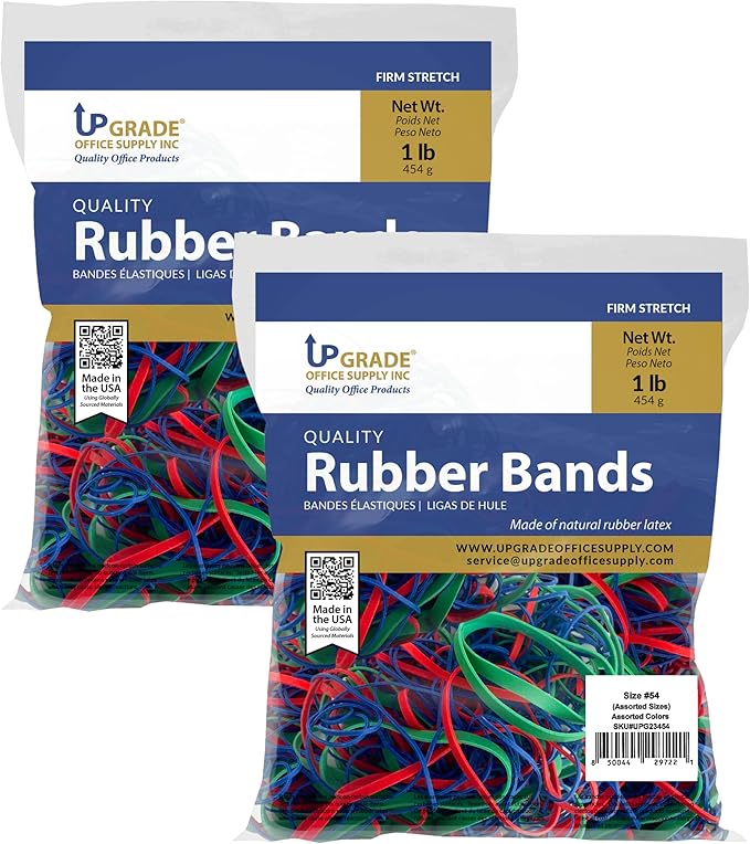 Upgrade Rubber Bands, Assorted Sizes & Colors, 1 lb 2-Pack, USA