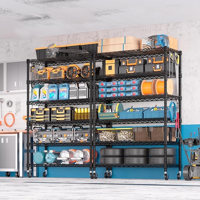 PrimeZone 6 Tier Wire Shelving with Wheels 79''H 1500lbs Storage Shelves NSF Certified Heavy Duty Steel Metal Shelf Adjustable Rolling Rack Kitchen Garage Closet Pantry Laundry 79''HX36''WX16''D