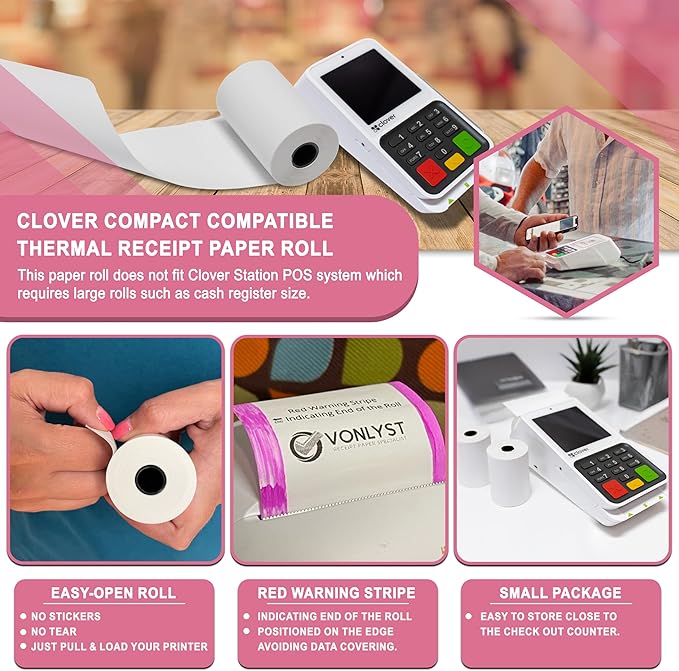 Compatible Clover Compact Countertop POS Thermal Receipt Paper 2 1/4 x 55 (10 rolls)