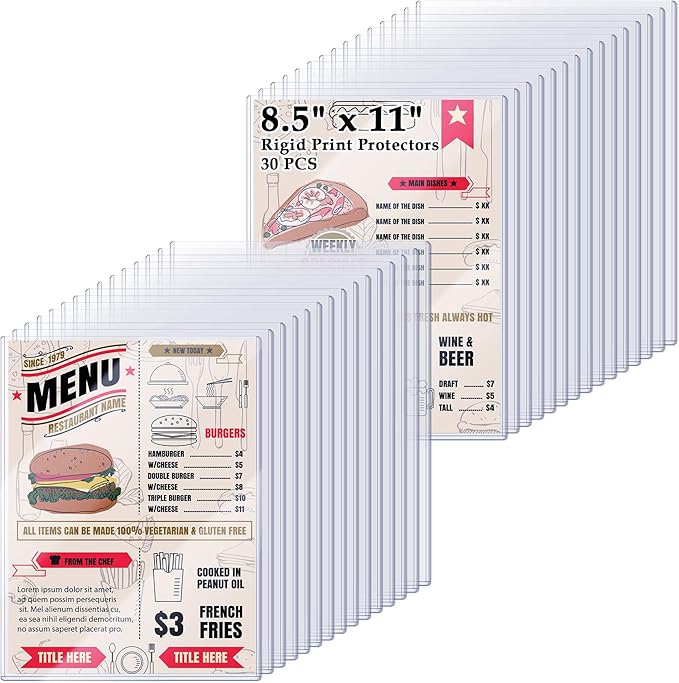 AKONEGE 30PCS 8.5" x 11" Rigid Print Protectors, Clear Hard Plastic Page Sheet Protectors, Hard Plastic Sleeves for Paper Photo Poster, Document Holder Birth Certificate Protector