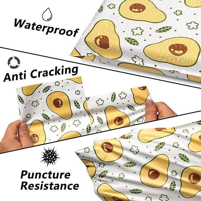 Poly Mailers 14.5x19 Inch 50 Pcs - Avocado printed Shipping Bags, 2.4mil Thickness, Waterproof and Tear Resistant Mailing Envelopes, Self-Sealing Packaging Bags for Small Business