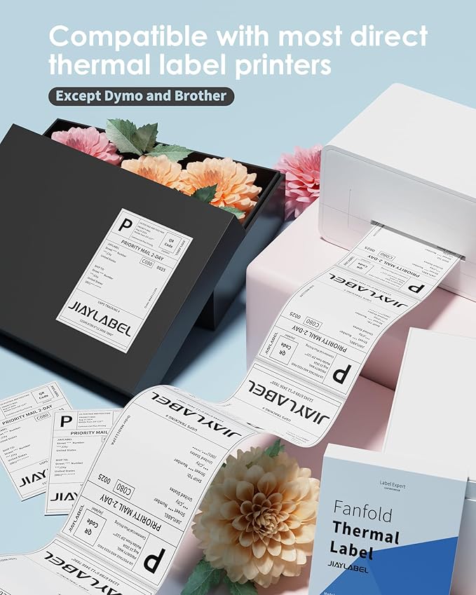 4x6 Thermal Shipping Label Paper for Thermal Label Printer Fanfold Printable USPS Address Mailing Stickers Big Packing White 1000 Labels/Stack, 2 Stacks, Total 2000PCS