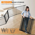 Bonnlo 120 Inches Wide Configurable Baby Gate, Fireplace Safety Fence/Guard, Adjustable 5-Panel Metal Play Yard for Toddler/Pet/Dog, Christmas Tree Fence, Includes 4 Pack of Wall Mounts, Black