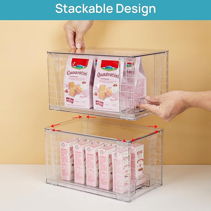 Vtopmart 4Pack Large Stackable Kitchen Pantry Storage Drawers, Clear Organizer Bins with Handles, Acrylic Drawer Organizers for Kitchen Pantry, Bathroom Undersink, Cabinet Organization and Storage