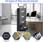 METAN 4 Drawer File Cabinet on Wheels, Lockable Metal Filing Cabinet with Handle and Name Card for Office Home,Assembly Required,Black