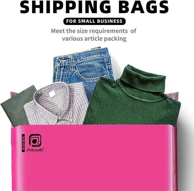 POLYSELLS 200 pcs 10x13 Inches Pink Poly Mailers Shipping Envelopes, Strong Adhesive Sealing, Waterproof, and Tear-resistant Postal Mailing Bags for Small Business, Clothes, Non-Fragile Items