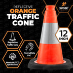 Xpose Safety 12 Inch Orange Traffic Cones with 4" Collar - 1 Pack Multipurpose PVC Plastic Safety Cone for Parking, Soccer, Caution, Kids and Construction -DOT Approved