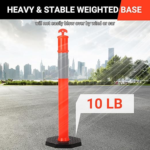 Delineator Post with Base 6 Pack, PeakPursuit 45 Inch Portable Orange Traffic Delineator Posts Cones with Reflective Collars for Driving Practice and Construction Work