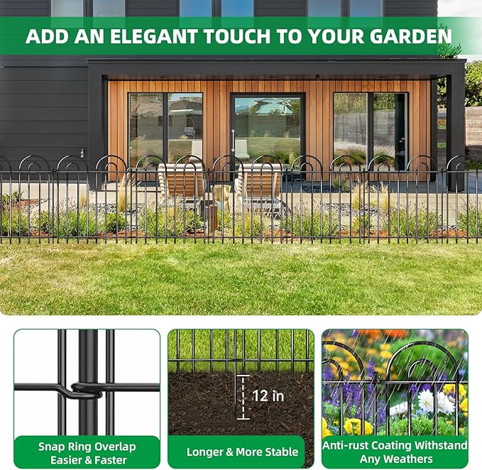 15 Panels Decorative Garden Fence, 24 in(H) X 30 ft(L) No Dig Dog Fence Outdoor for Yard, Rustproof Metal Garden Fencing Animal Barrier Border with Ground Stakes, Temporary Fencing for Patio Outdoor