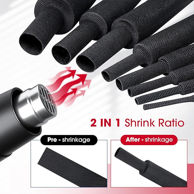 2 in 1 Heat Shrink Braided Sleeving Fabric Tubing-Ideal fit Irregular Shape Hose/Cable/Wire (3/8"(10mm), 80FT)
