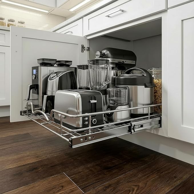 HOLDN’ STORAGE Pull Out Cabinet Organizer, Heavy Duty Caddy w/Lifetime Limited Warranty -30”W x 21”D - Requires At Least 31-1/4” Cabinet Opening, Steel Metal Cabinet Drawers Slide Out, Chrome
