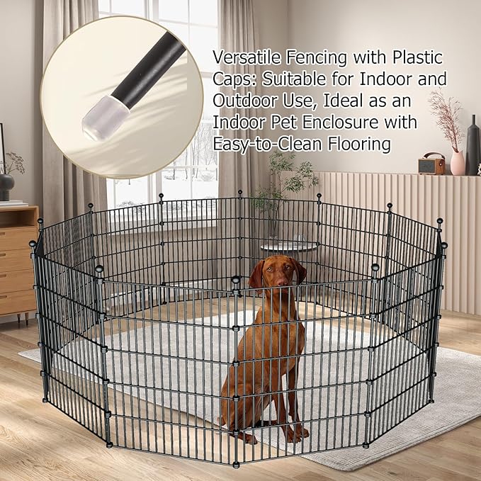 10 Panels Garden Fence Dog Fence Outdoor for Yard,32in H x 23.6ft L Rustproof Metal Fencing with Ground Stakes|No Dig Temporary Animal Proof Containment for Pets/Rabbits|Durable Patio Security Panels