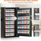 144 Keys Fireproof Key Cabinet, Anti-Theft Heavy Duty Key Lock Box with Key Tags, Adjustable Key Organizer Wall Safe with Combination Lock for Car Office House Garage Rental Business