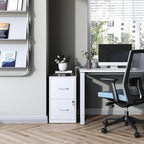 2 Drawer File Cabinet with Lock, Vertical Filing Cabinets for Home Office, Metal Storage Cabinet, Heavy Duty File Cabinet for Under Desk, Amssebly Required, White