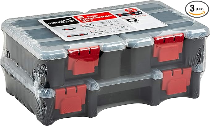 3-Pack Organizer Set – Small Parts Storage Boxes with Removable Dividers – 1 Medium & 2 Mini Hardware Cases for Screws, Bolts, Crafts – Durable Nylon Toolbox for Garage or Travel Use