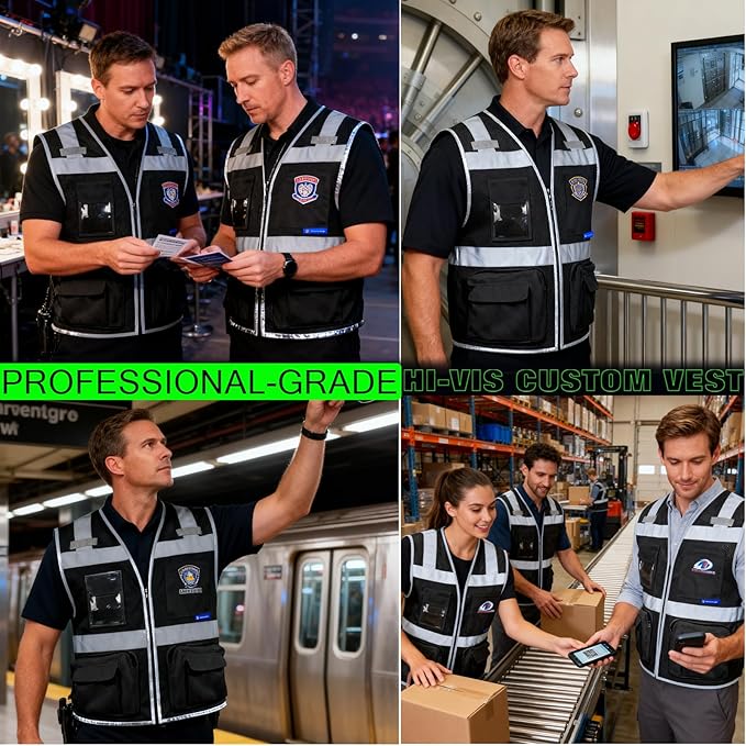 BeautyWill Custom Logo Safety Vest Class 2 High Visibility Reflective Vest for Men - Personalized Logo Team Vest