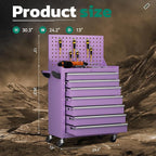 Greenvelly 7-Drawer Metal Tool Chest, Rolling Tool Chest with Wheels, Tool Cabinet with Detachable Top Tool Box, Metal Tool Cart with Liner & Hooks for Garage, Workshop, Warehouse (Purple)