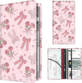 Premium Car Registration and Insurance Card Holder, Cute PU Leather Car Document Holder, Vehicle Glove Box Car Organizer with Magnetic Closure for Driver License, Cards Pink Rose Ribbon Bows