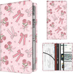 Premium Car Registration and Insurance Card Holder, Cute PU Leather Car Document Holder, Vehicle Glove Box Car Organizer with Magnetic Closure for Driver License, Cards Pink Rose Ribbon Bows