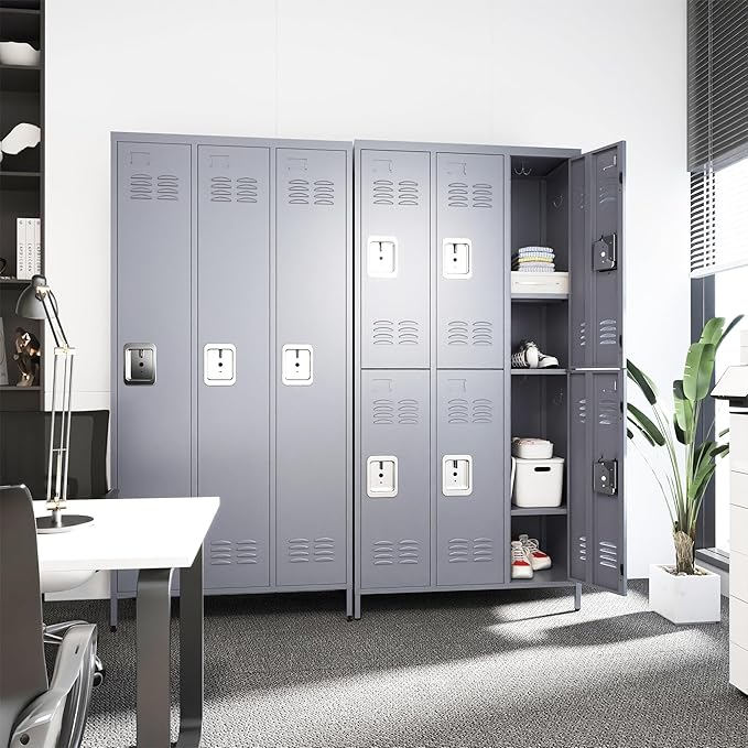 3 Doors Locker Storage Cabinet, Metal Locker for Employees, 72" Tall Lockers for Office School Gym Home, Require Assembly (Grey)