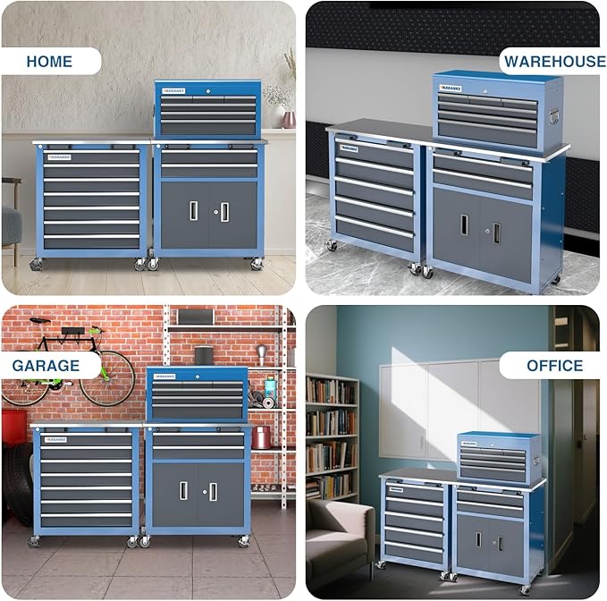 LARBANKE 5-Drawer&8-Drawer Tool Chest combination,with Universal Brake Wheels and Padded Feet,Tool Cabinet with Stainless Tabletop,Rolling Tool Chest Can be Connected Together with Connectiong Buckle