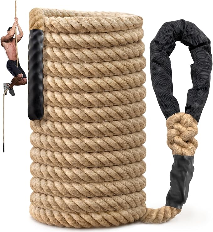 Climbing Rope Gym Workout - 10FT 15FT 20FT 25FT 30FT 35FT Heavy Duty Jute Thick Ropes for Adults Strength Training Outdoor Tree Swing Indoor Home Fitness Exercise - 1.5 Inch