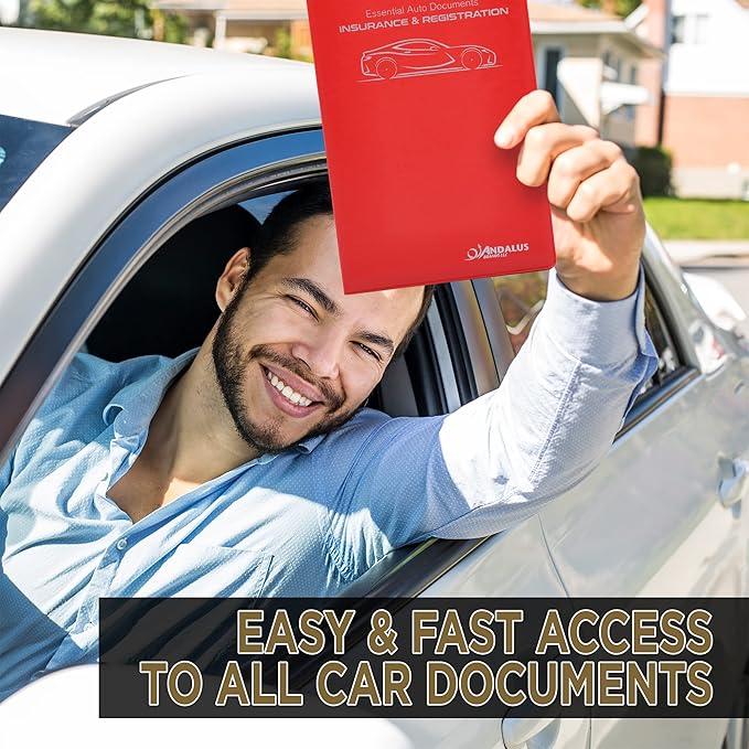 Andalus Auto Registration & Insurance Card Holder Pack of 2, Waterproof Essential Car Registration Holder with Hook & Loop Closure, Perfect for Every Vehicles Glove Boxes (Red - 9.5" x 5.15")
