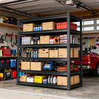 Storage Shelves, Garage Metal Shelving Unit, Adjustable, Double-Layer Column with Reinforced Ribs, Heavy-Duty, Capable of Bearing 600-3600 lbs (Black, 47''W*24''D*77''H, 6-Tier)