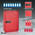 AdirOffice Key Lock Box – 48 Key Hooks Wall Mounted Key Cabinet Lock Box, Car Keys Holder Box, Lockable Key Storage Box - Metal Key Box Organizer with for Home and Office
