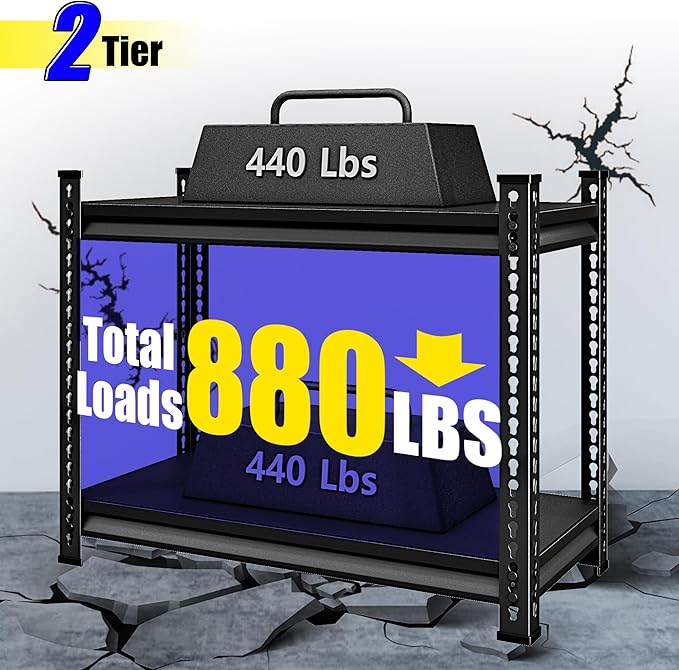 40" W Garage Shelving Heavy Duty, 900 Lbs Loads Garage Storage Shelves Heavy Duty, 2-Tier Metal Shelving Units and Storage for Basement, Retiple Tanks,40" Wx18 Dx36 H, Black
