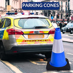 BESEA 6Pack 18 Inch Blue Traffic Cones with 6 Inch Reflective Collar, Heavy Duty PVC Safety Cones with 10.5 x 10.5 Inch Base for Parking, Driving Practice, Sports Training, and Construction