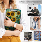 Clipboard with Storage,Office Supplies Nursing Clipboards Folder with Pen Holder Plastic Storage ClipBoard Foldable for Teacher Nurse,Art Sunflowers