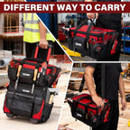 HAUTMEC 16-Inch Multi-Function Tool Bag with Removable Divider, Heavy-Duty 1680D Quick Action Tool Case with Padded Shoulder Strap & Trolley Sleeve, Rigid Structure & Wide-Opening Design - HT0401