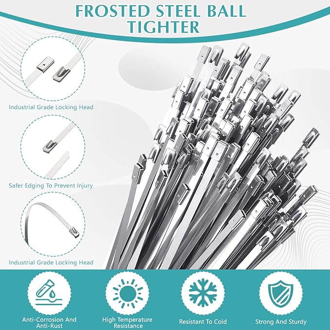 LEIFIDE 500 Pcs Metal Zip Ties 304 Stainless Steel Zip Ties Heavy Duty Self Locking 220 Pound Tensile Strength Cable Suitable for Exhaust Wrapping Fence Outdoor Workshop Canopy(13.8 Inch)