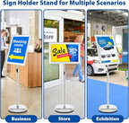 6Packs Floor Standing Sign Holder Stands for Display 11x17Inch Pedestal Poster Sign Stand, Adjustable Sign Holder Stand for Vertical & Horizontal View Sign Display Stand, Silver