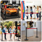 INMOZATA 6 Pack Retractable Belt Stanchions, Black Crowd Control Posts with 6.6FT Belts, Sign Holders, Heavy-Duty Steel Base – Ideal for Events, Auto Shows, Public Venues, Exhibitions