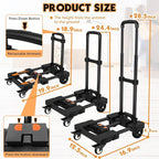 Heavy-Duty 500LB Capacity Hand Truck with One-Touch Retractable Handle & Extendable Plate, Portable Collapsible Dolly Cart with 4 Wheels w/Brakes Folding Luggage Cart for Travel/Home Use, Black