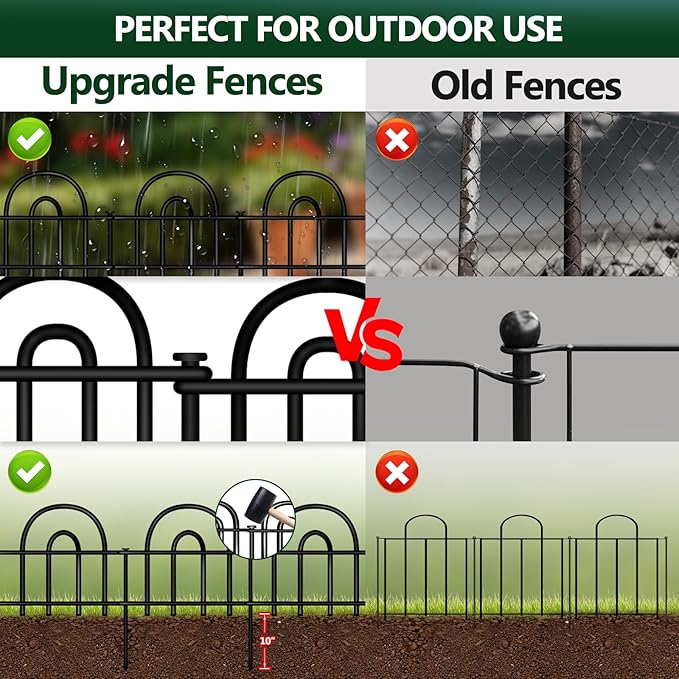 Decorative Garden Fence, 15 Panels No Dig Fence, 21.25 ft(L) x 13 in(H) Animal Barrier for Dogs Rabbits, Rustproof Metal Arched Decorative Garden Fences for Flower Bed, Outdoor, Yard, Patio