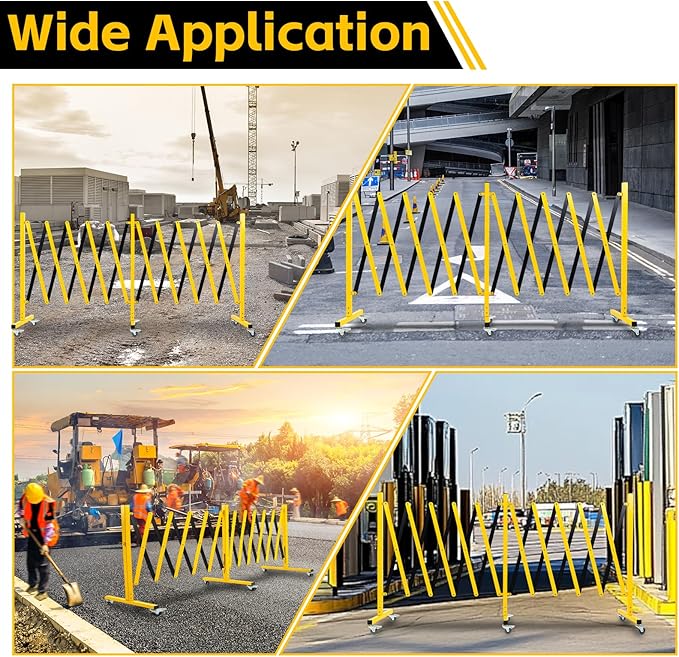 Industrial Expandable Barricade Gate, 16.4 Ft Retractable Traffic Fence with Casters, Easily Assembled Safety Barrier for Maintenance and Construction Work, Crowd and Traffic Control