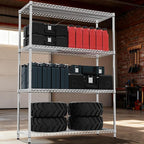4 Tiers Shelf Metal Storage Shelves 2640 lbs Steel Storage Shelving Utility Shelving Unit Steel Organizer Wire Rack for Home,Kitchen,Office,Garage Chrome 17.7" D x 47.2" W x 70.3" H
