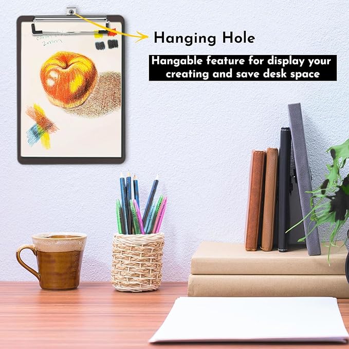 2 PCS Clip Boards 8.5x11,Black Plastic Clipboard with Pen Holder,Standard Letter Size A4,Heavy Duty,Hanging Clipboards for Women Kids Teacher, School Office Home Supplies