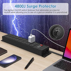 JUNNUJ Heavy Duty 20 Amp Power Strip 4800J, 16 Outlets 12 Gauge Garage Industrial Surge Protector, High Amp 5-15P Adapter Shop 6-20R T-Slot Metal Outlet, 6 FT Extension Cord Commercial for Appliance