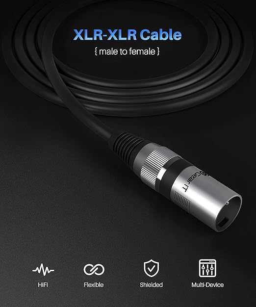 GEARit XLR Male to Female Microphone Cable (50 Feet) 3-Pin Balanced Shielded Mixer, Recording Studio, Podcast - Black, 50ft