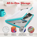 Dexas Slimcase 2 Plastic Clipboard with Storage and Side Opening, Teal Glitter, Office Supplies Clipboards to Organize, Carry and Store, A4 Holder, Style and Functionality Nursing Clipboard