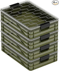 SIDIO Quarter Crate 4 Pack of Stackable Storage Bins - Organizer Bins with Dividers for Garage Organization, Home Storage - Heavy Duty Plastic Containers - 19.16” x 12.75”x 4.57” (Green)