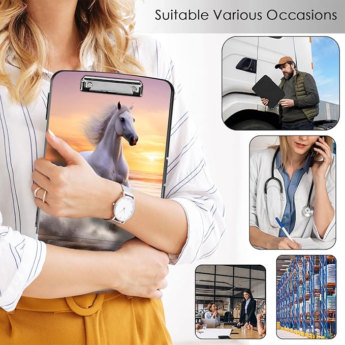 Clipboard with Storage,Office Supplies Nursing Clipboards Folder with Pen Holder Plastic Storage ClipBoard Foldable for Teacher Nurse,Sunset Horse