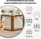 LZRS 2-Panel Freestanding Foldable Wood Dog Gate – Solid Wood & Steel Wire, Chew-Resistant Pet Barrier for Indoor Use, Ideal for Small to Medium Dogs, Cherry