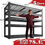 55.1" W Metal Shelving 5 Tier Garage Shelving 3050LBS Storage Shelves Adjustable Garage Shelves Industrial Metal Shelf for Basement Warehouse Shop Supermarket 55.1" W x 25.8" D x 78.1" H