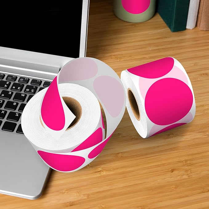 Easy to Use 2 Inch Round Fluorescent Pink Color - Coding Stickers, 4 Rolls 2000 PCS Multipurpose Strong Adhesive Labels for Office,Inventory, Organizing